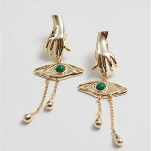 Gold Hand & Eye Drop Earrings A1543